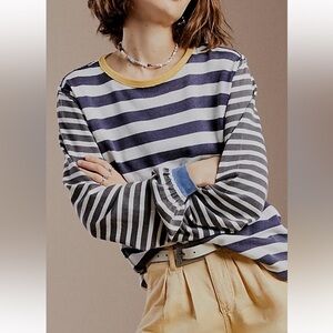 Free People Sawyer Stripe Navy Blue Yellow Size Small